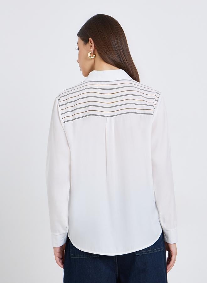 Styli Women White Striped Panel Long Sleeve Shirt - Image 5